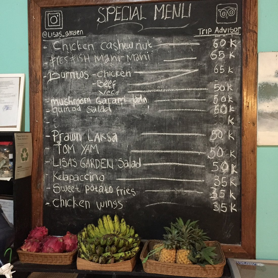 Lisa's Garden chalkboard menu