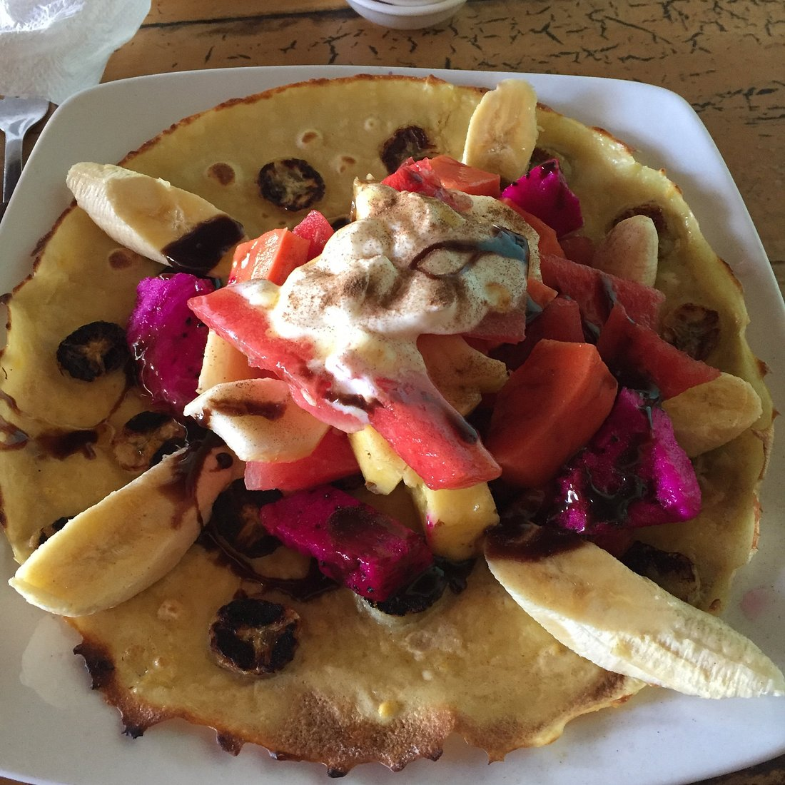 Pancake and fruit breakfast