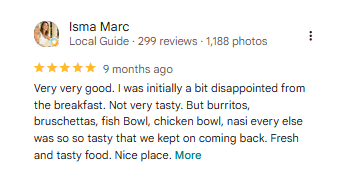 Google review from a Lisa's Garden guest