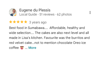 Google review from a Lisa's Garden guest