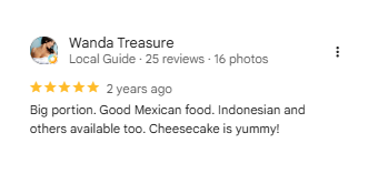 Google review from a Lisa's Garden guest