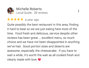 Google review from a Lisa's Garden guest